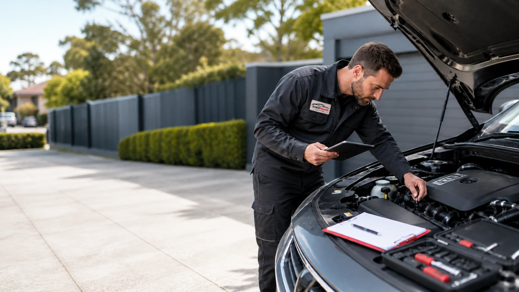 Mobile mechanic completing a comprehensive used car inspection in Melbourne
