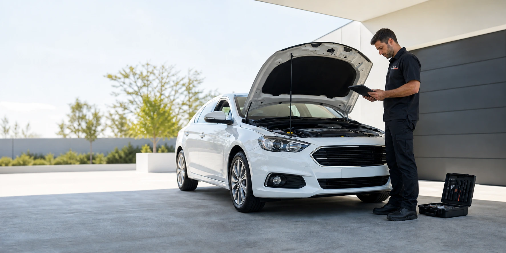 Vehicle inspector reviewing a car before purchase
