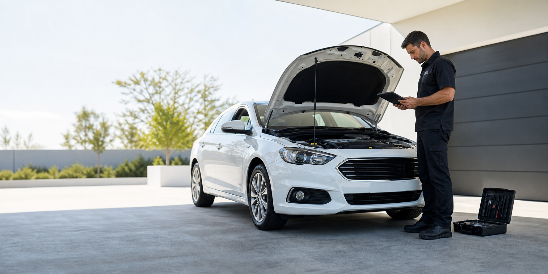 Vehicle inspector reviewing a car before purchase